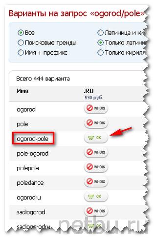 варианты доменных имен на reg.ru